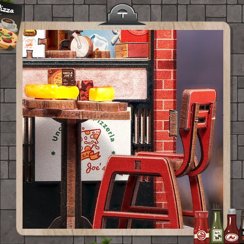 Miniatur Haus Bausatz - Uncle Joe's Pizzeria Gesamtansicht mit detaillierter Szenerie