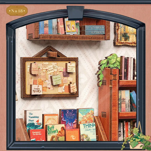 Miniatur Haus Bausatz - Jack's Bookery dekorativ auf einem Schreibtisch platziert