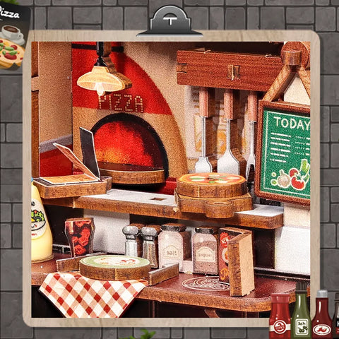 Detailansicht eines dekorativen Elements im Miniatur Haus Bausatz - Uncle Joe's Pizzeria mit feinen Details