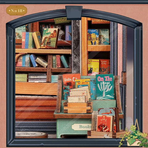 Nahaufnahme des Miniatur Haus Bausatz - Jack's Bookery mit reichhaltigen Details