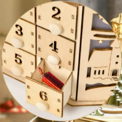 Detailansicht eines dekorativen Elements im Weihnachtsdorf Adventskalender mit feinen Details