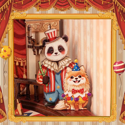 Nahaufnahme des Wooden Music Box - Animal Carnival mit reichhaltigen Details