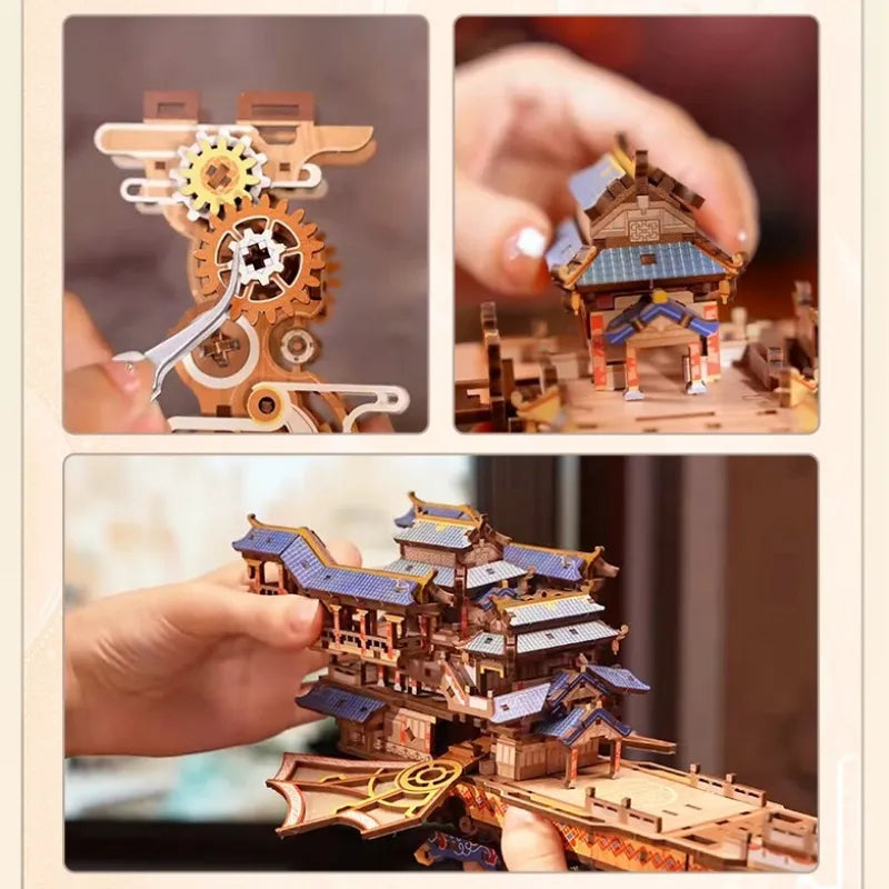 Detailansicht eines dekorativen Elements im 3D Holz Puzzle - Wind Voyager mit feinen Details