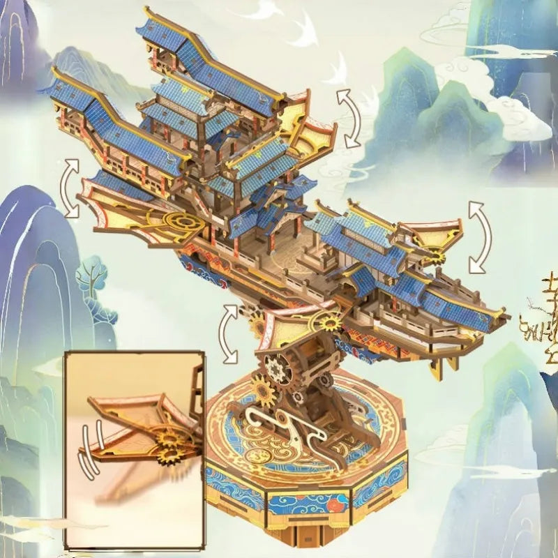 Nahaufnahme des 3D Holz Puzzle - Wind Voyager mit reichhaltigen Details