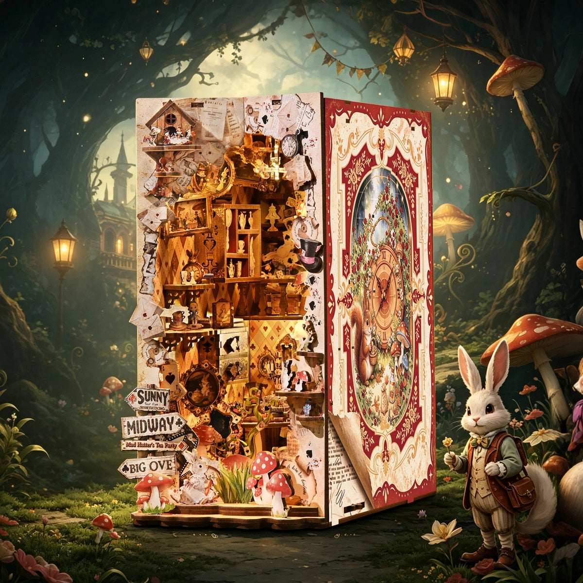 Adventures In The Book Crevices – Beleuchtetes Modell in einer fantastischen Wald-Fotokulisse