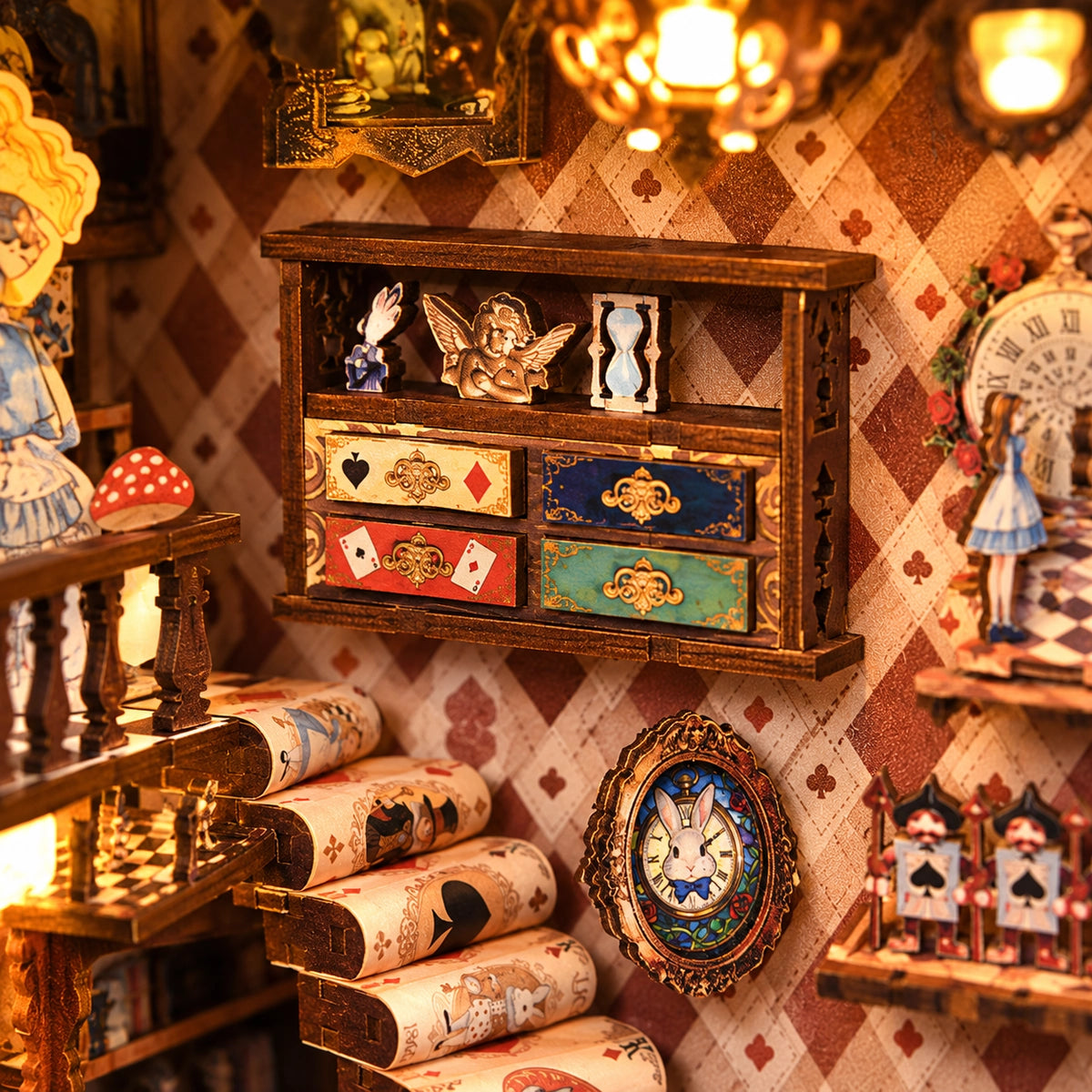 Adventures In The Book Crevices – Verzierter Wandschrank über der Bücherstiege