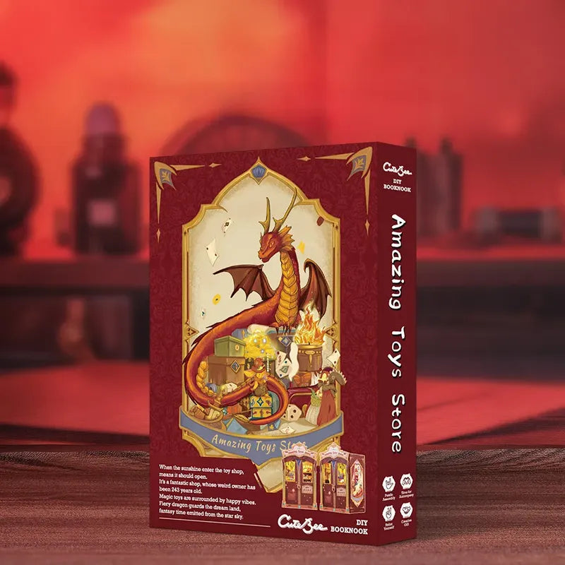 Amazing Toys Store completamente chiuso con drago illustrato sulla copertina
