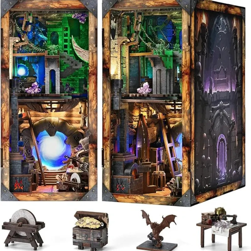 Book Nook - Blade and Magic Gesamtansicht mit präzise geschnittenen Holzteilen und hochwertiger Verarbeitung