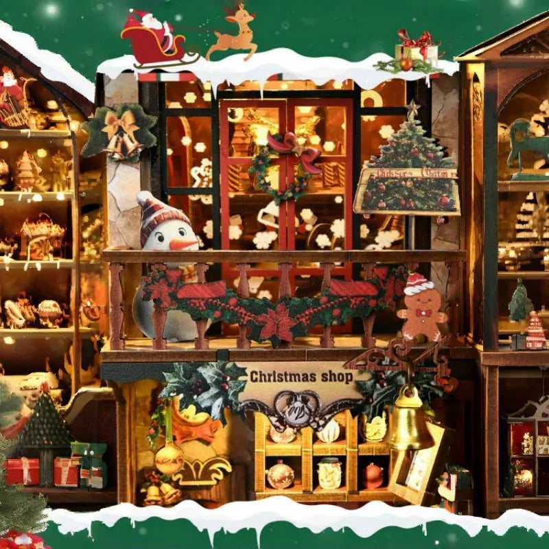 Nahaufnahme des Book Nook - Christmas Shop mit reichhaltigen Details