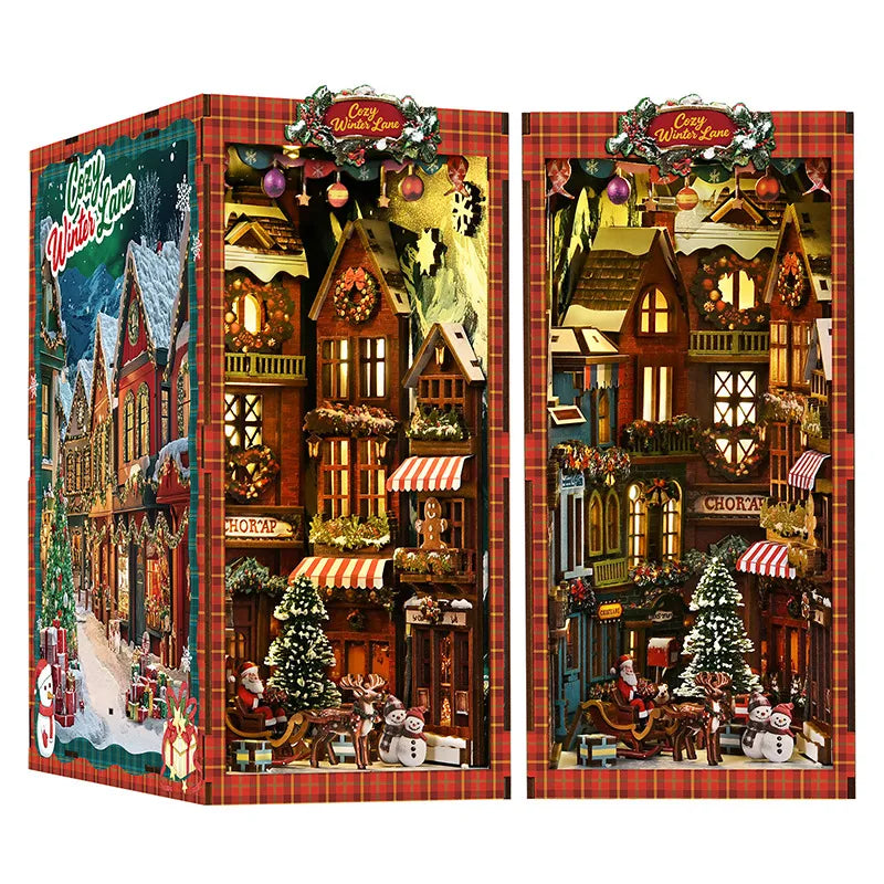 Book Nook - Christmas Street Corner Gesamtansicht mit präzise geschnittenen Holzteilen und hochwertiger Verarbeitung