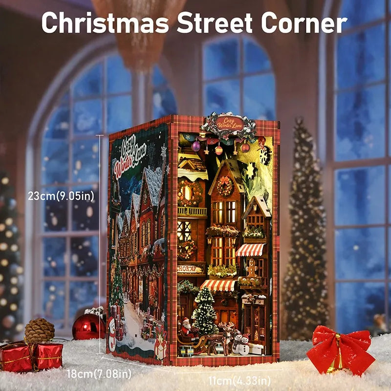 Book Nook - Christmas Street Corner mit detaillierten Abmessungen
