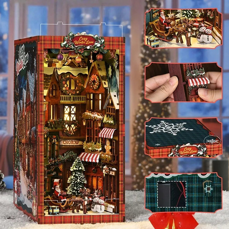 Nahaufnahme des Book Nook - Christmas Street Corner mit reichhaltigen Details
