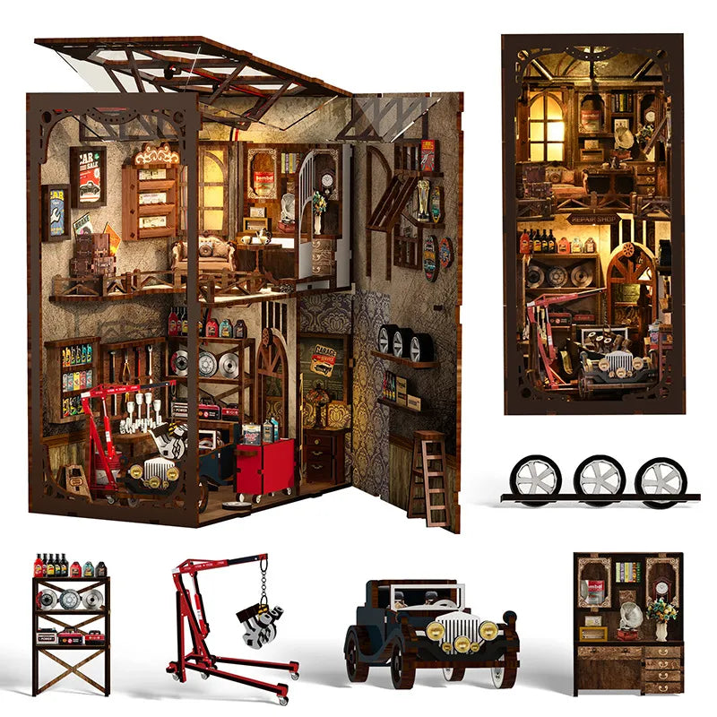 Nahaufnahme des Book Nook - Craftsmanship Repair Shop mit reichhaltigen Details