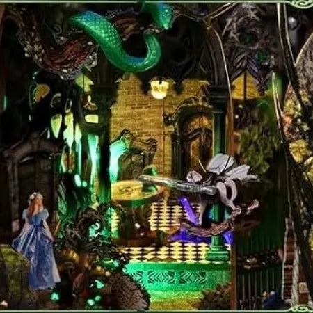 Book Nook - Down The Rabbit-Hole Alice in Wonderland Gesamtansicht mit präzise geschnittenen Holzteilen und hochwertiger Verarbeitung