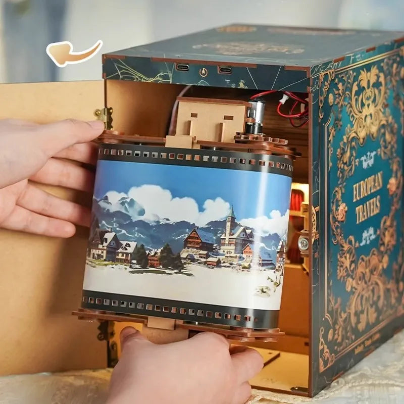 Nahaufnahme des Book Nook - European Travels mit reichhaltigen Details