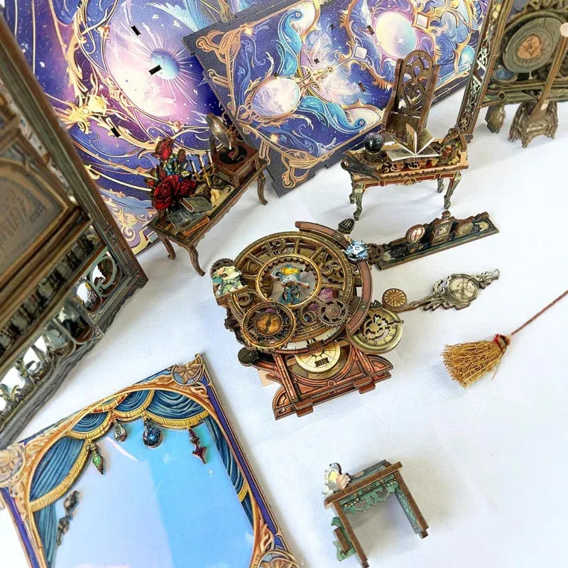 Montagebeispiel des Book Nook - Fantasy Store mit verständlichen Schritten und Spaß am Zusammenbauen