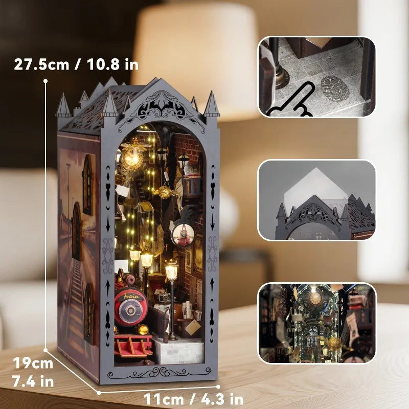 Book Nook - Fantasy Train Platform mit detaillierten Abmessungen