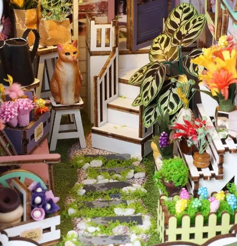 Nahaufnahme des Book Nook - Flower House mit reichhaltigen Details