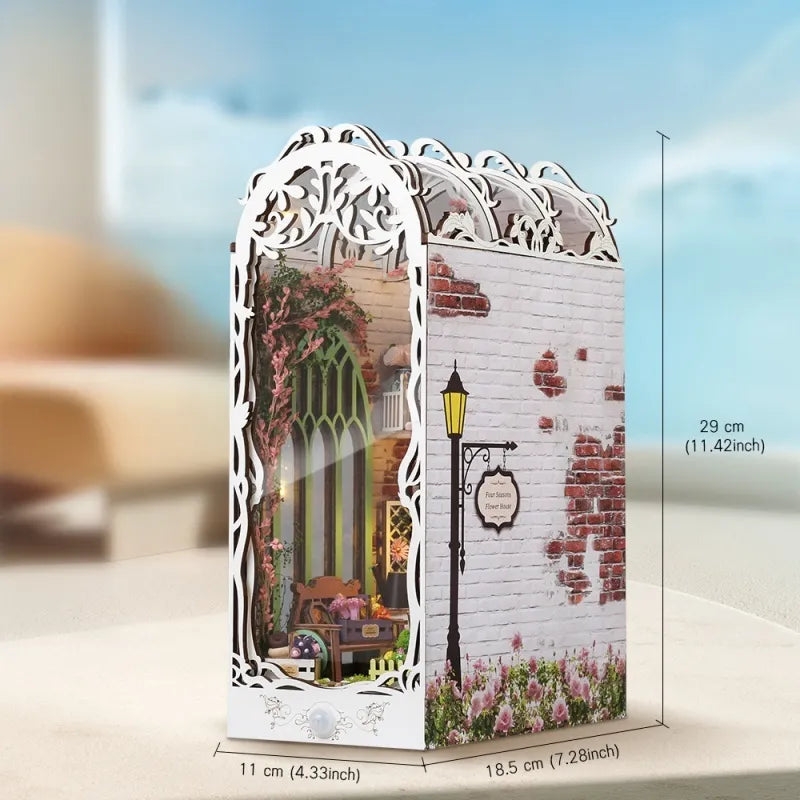 Book Nook - Flower House mit detaillierten Abmessungen