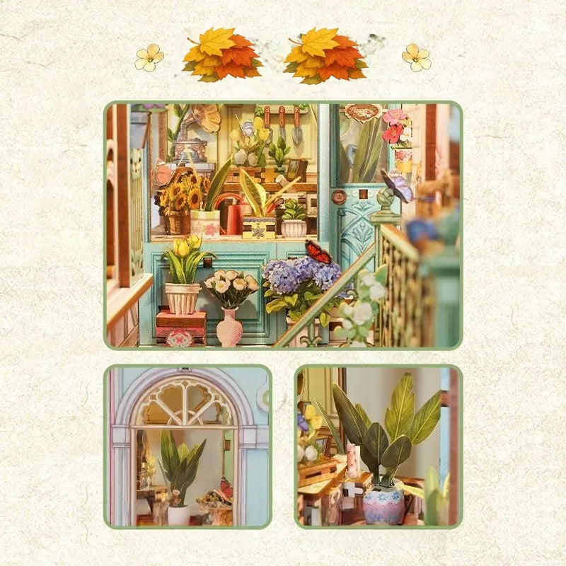 Detailansicht eines dekorativen Elements im Book Nook - Flower Shop mit feinen Details