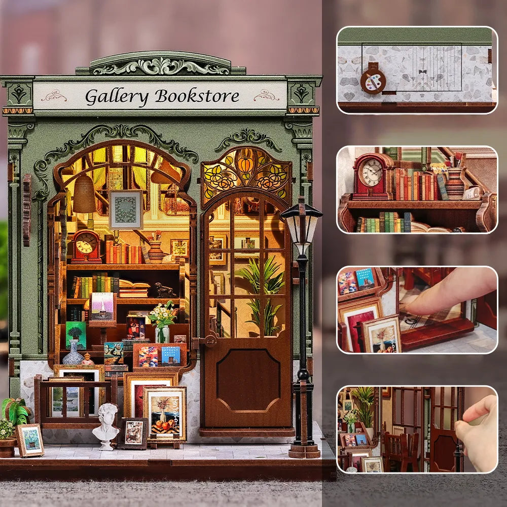 Nahaufnahme des Book Nook - Gallery Bookstore mit reichhaltigen Details