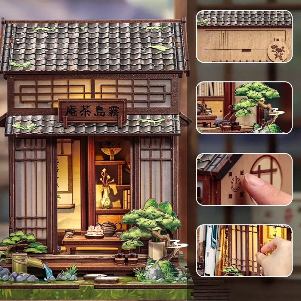 Nahaufnahme des Book Nook - Kirishima Cha-an mit reichhaltigen Details