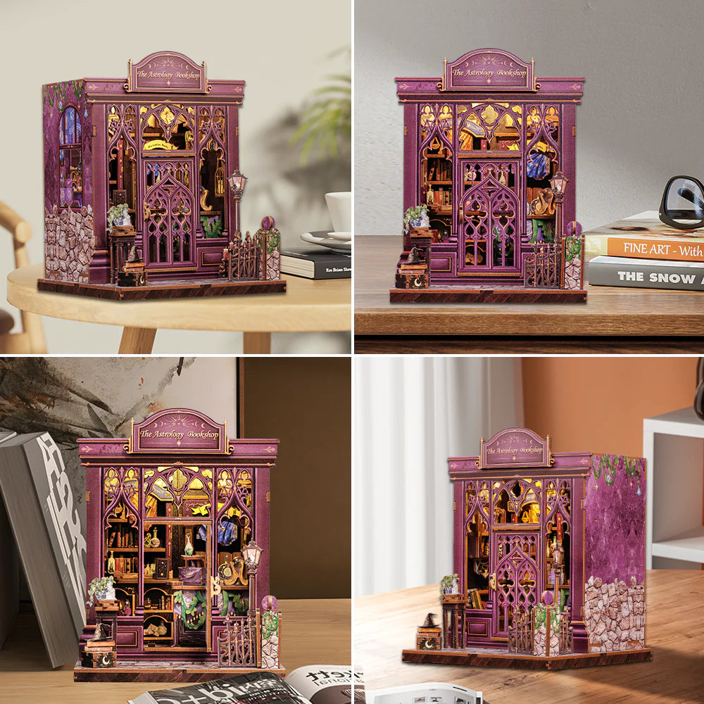 Book Nook Kit | The Astrology Bookshop dekorativ auf einem Schreibtisch platziert