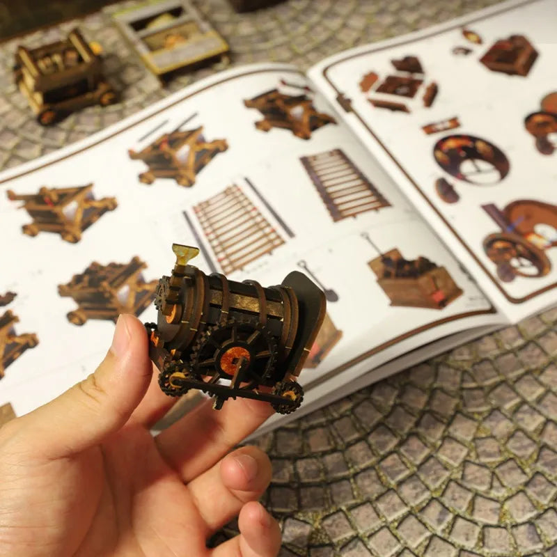 Detailansicht des Book Nook - Mechanical Rhythm mit präzise geschnittenen Holzteilen aus hochwertigem Material