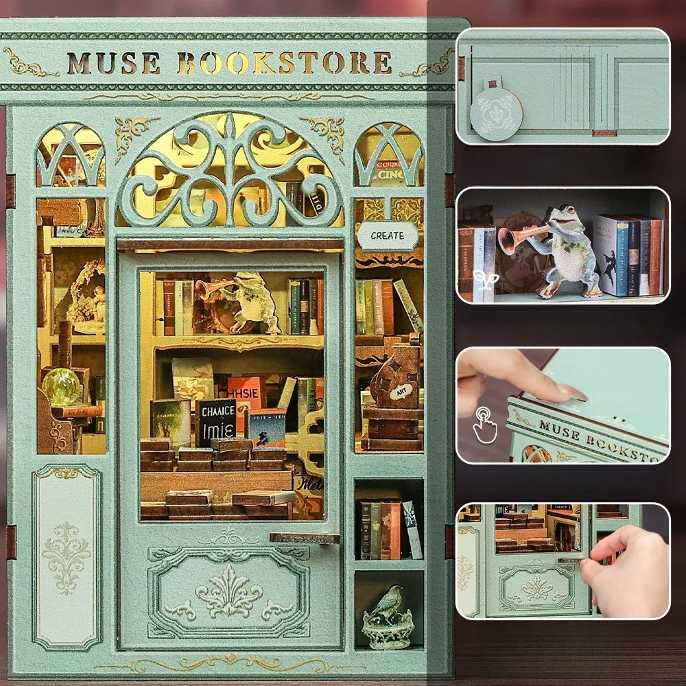 Detailansicht eines dekorativen Elements im Book Nook - Muse Bookstore mit feinen Details