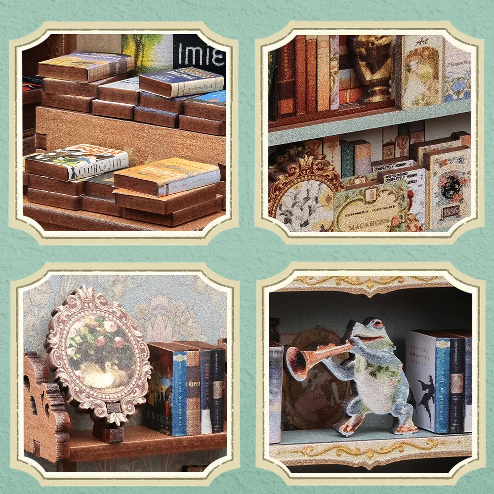 Detailansicht eines dekorativen Elements im Book Nook - Muse Bookstore mit feinen Details