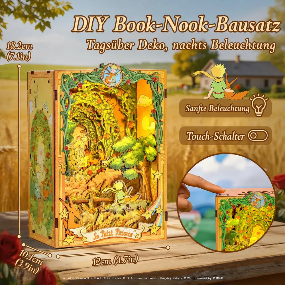 Maße und warmes LED-Licht des Promise in the Wheat Field Book Nook