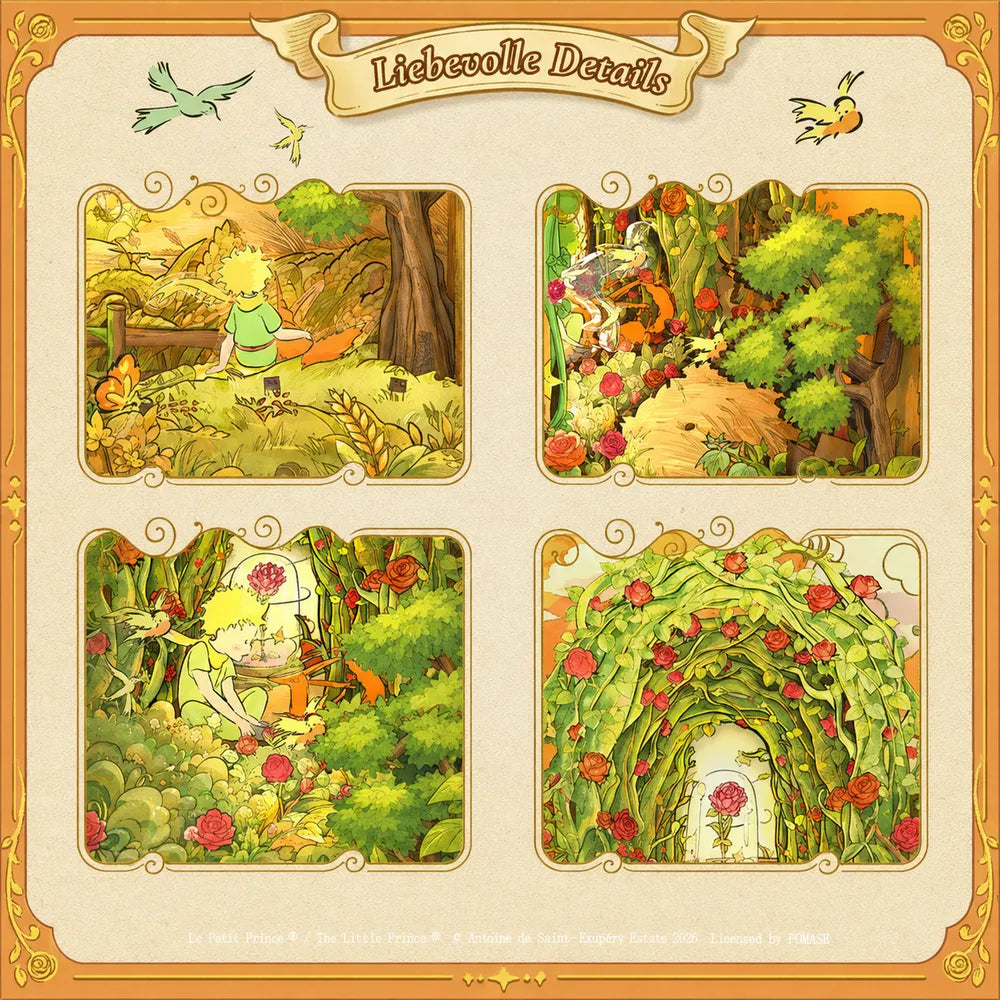 Kleine Szenen mit Fuchs, Weizenfeld und Rose im offiziell lizenzierten Book Nook
