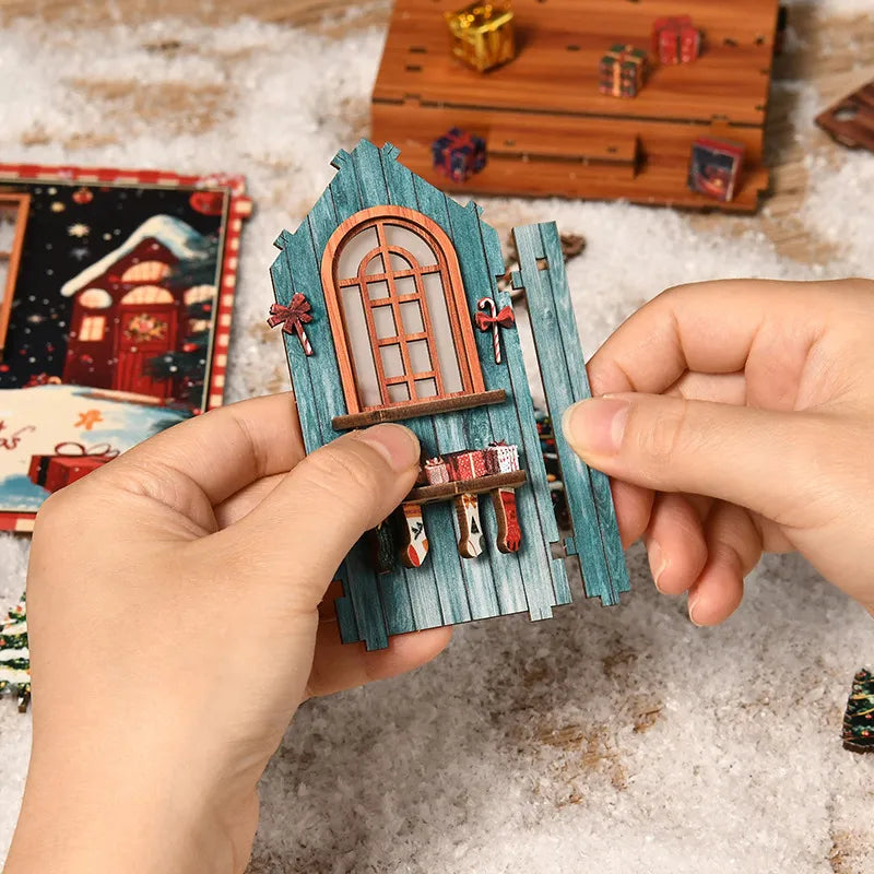 Detailansicht des Book Nook - Snow Realm Pavilion mit präzise geschnittenen Holzteilen aus hochwertigem Material