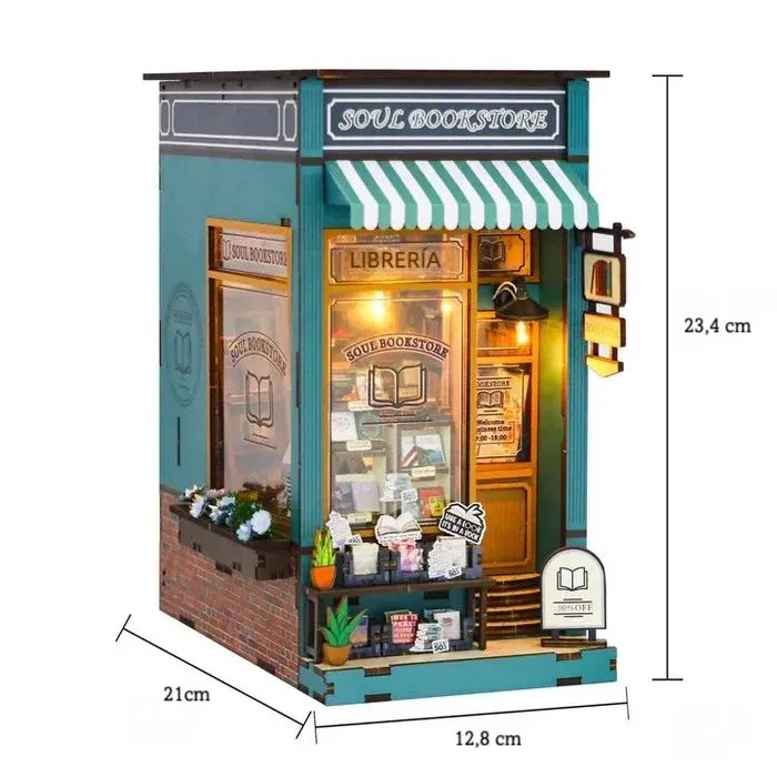 Diagramma metrico di Soul Bookstore con insegna Libreria e misure 21, 12,8 e 23,4 cm