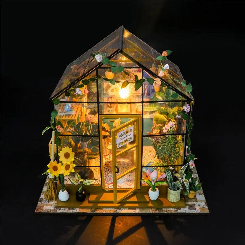 Book Nook - Sunshine Flower House stimmungsvolle Beleuchtung in einem abgedunkelten Raum
