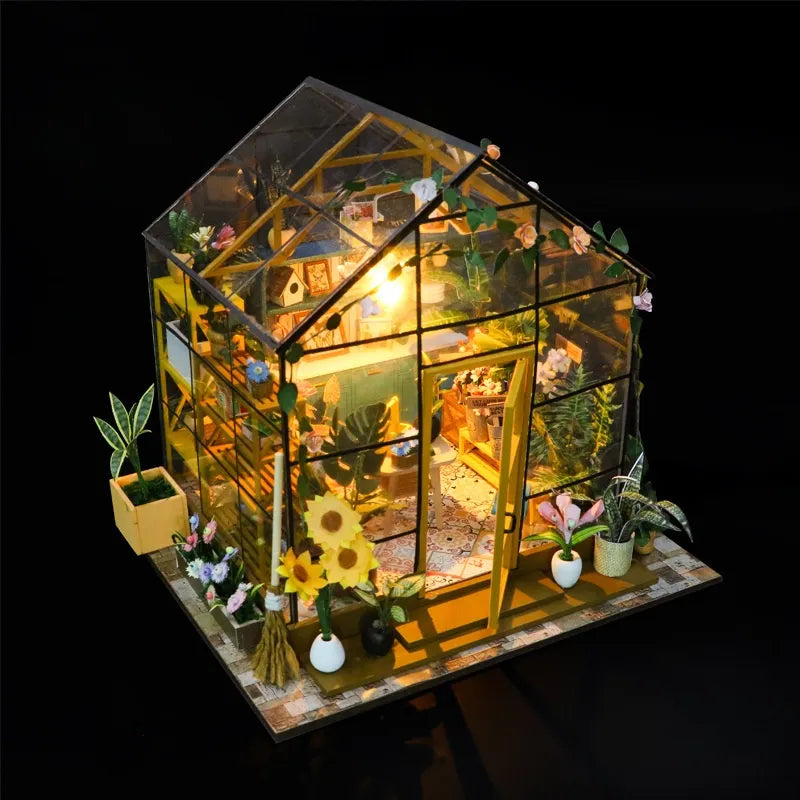 Book Nook - Sunshine Flower House stimmungsvolle Beleuchtung in einem abgedunkelten Raum