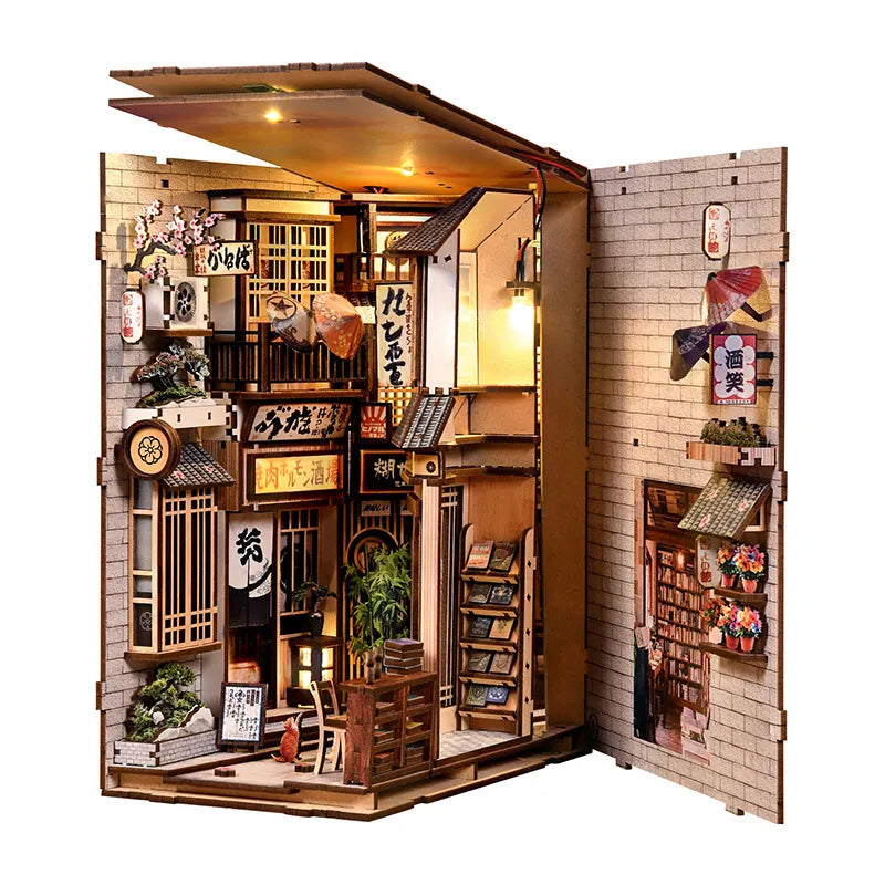 Book Nook - The Alley Waiting for the Cat Gesamtansicht mit präzise geschnittenen Holzteilen und hochwertiger Verarbeitung