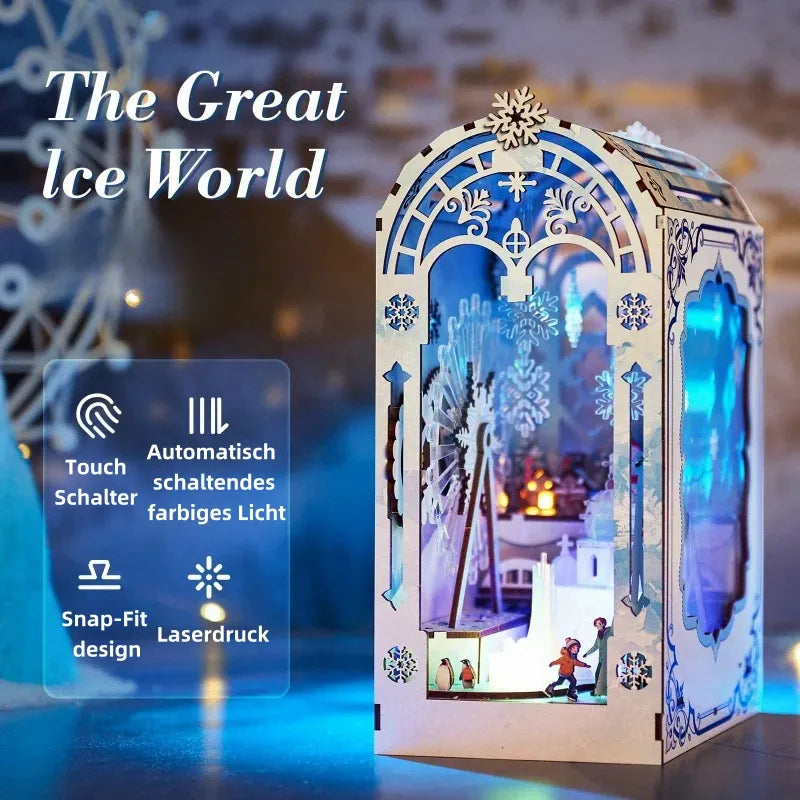 Eigenschaften des Book Nook - The Great Ice World wie hochwertige Materialien und LED-Lichter