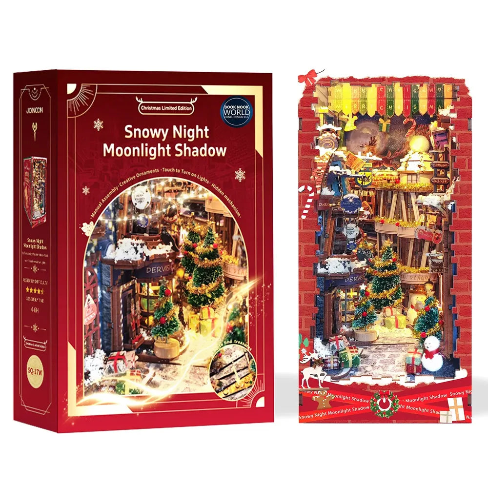 Confezione e modello completato del Book Nook Christmas Snowy Night