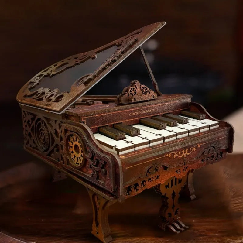 Seitliche Ansicht des DIY Holz-Klavierbausatz mit gut sichtbaren Elementen