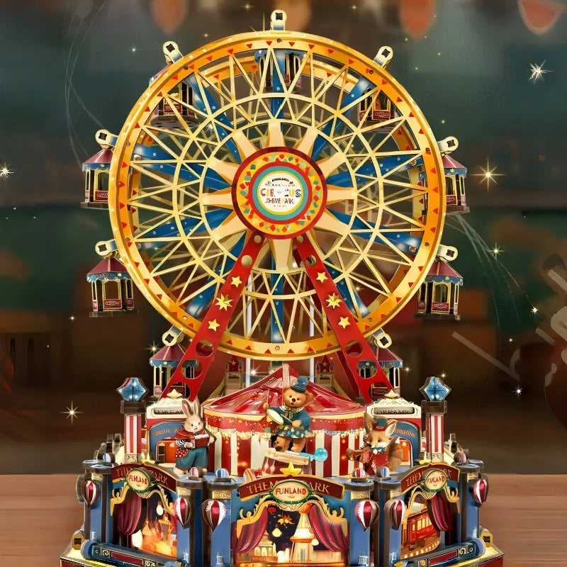 DIY Holz-Spieluhr - Century Ferris Wheel Gesamtansicht mit detaillierter Szenerie