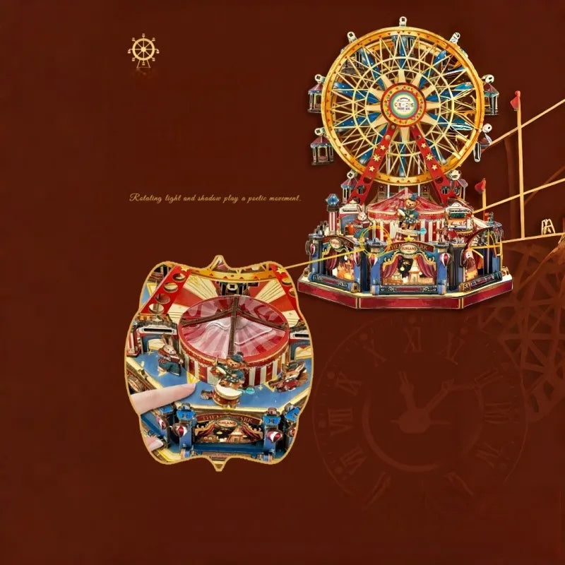 Nahaufnahme des DIY Holz-Spieluhr - Century Ferris Wheel mit reichhaltigen Details