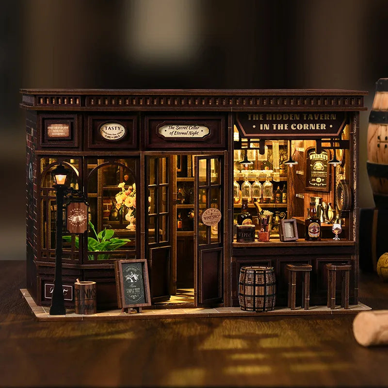 Miniatur Haus Bausatz - Corner Tavern Gesamtansicht mit detaillierter Szenerie