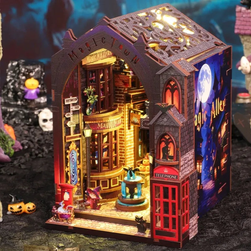 Seitliche Ansicht des Miniatur Haus Bausatz - Magic Alley mit gut sichtbaren Elementen