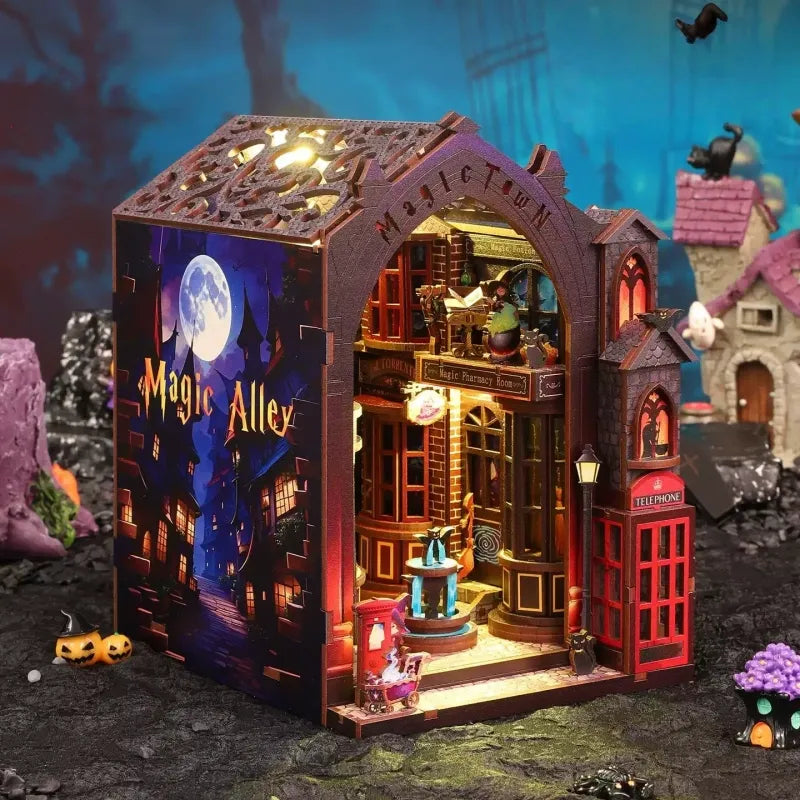 Seitliche Ansicht des Miniatur Haus Bausatz - Magic Alley mit gut sichtbaren Elementen