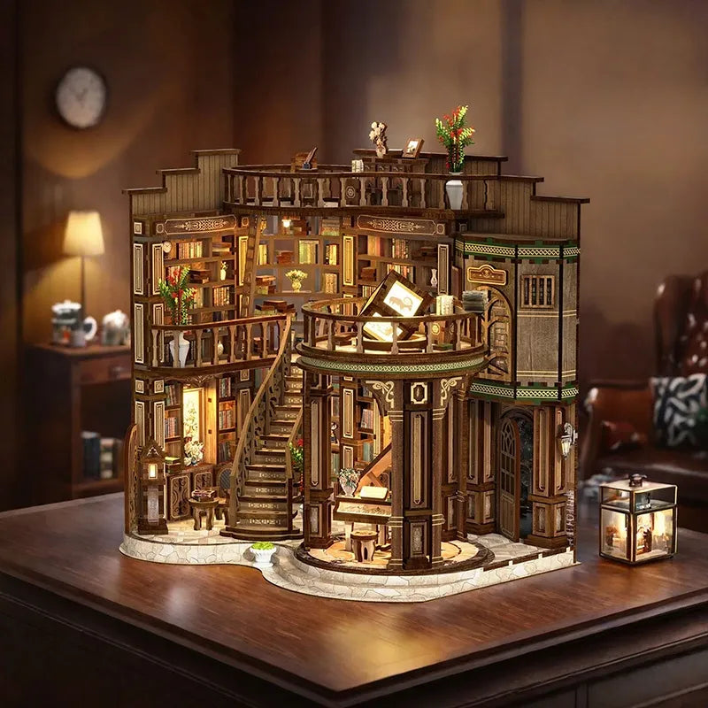 Miniatur Haus Bausatz - Qimeng Bookstore dekorativ auf einem Schreibtisch platziert