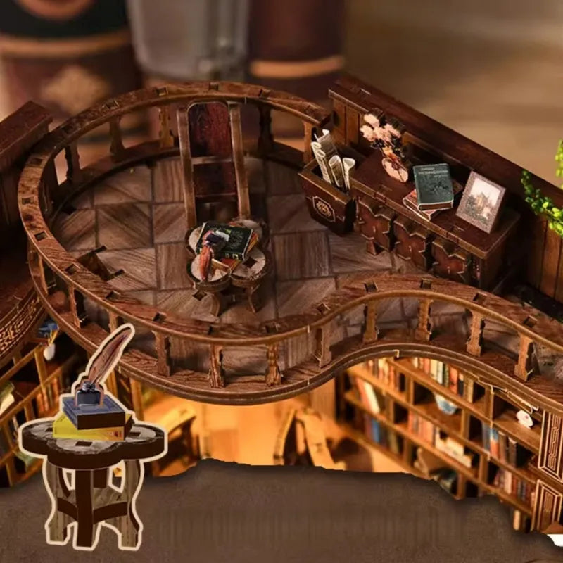 Nahaufnahme des Miniatur Haus Bausatz - Qimeng Bookstore mit reichhaltigen Details