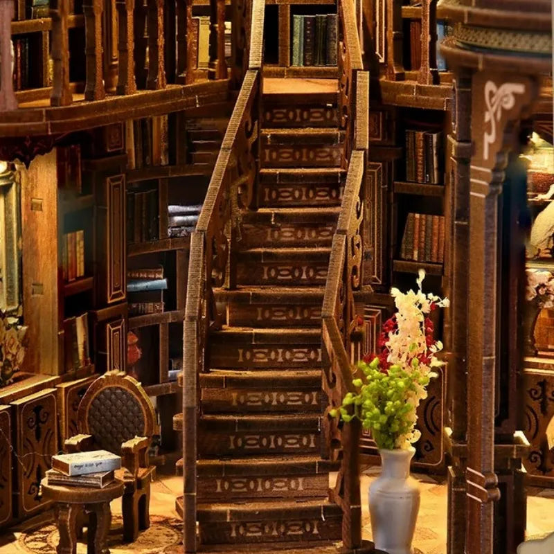 Nahaufnahme des Miniatur Haus Bausatz - Qimeng Bookstore mit reichhaltigen Details