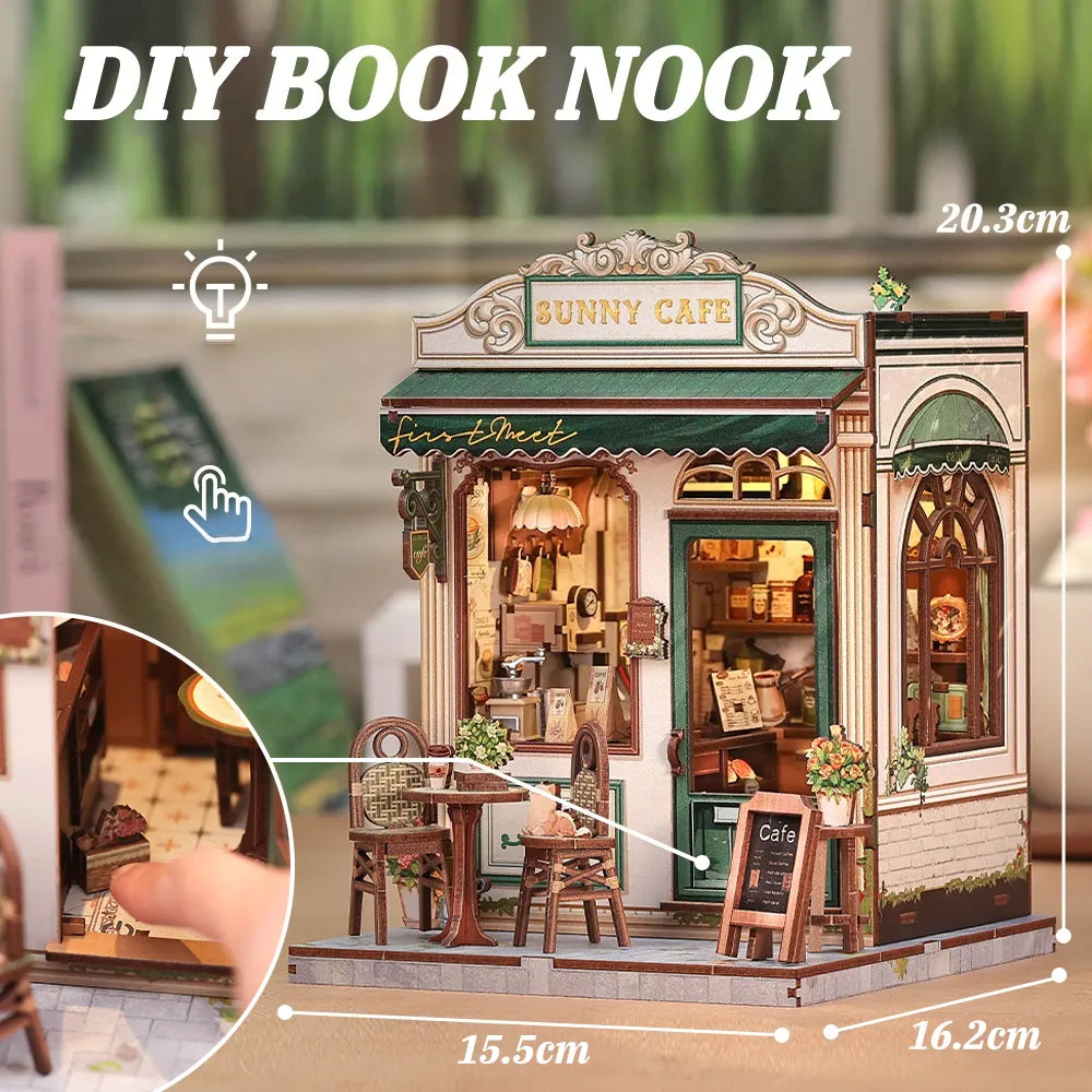 Miniatur Haus Bausatz - Sunny Cafe mit detaillierten Abmessungen
