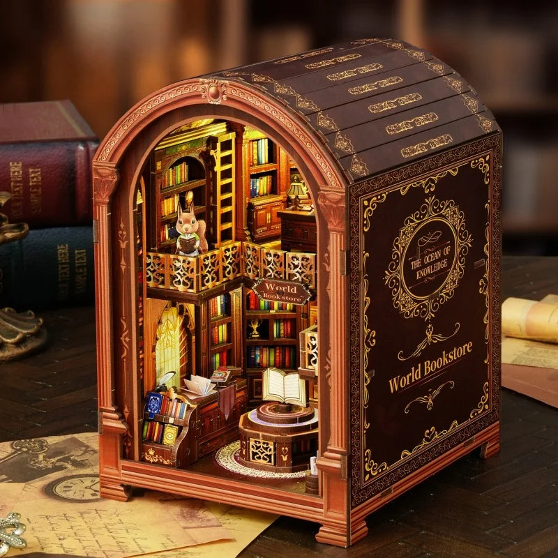 Seitliche Ansicht des Miniatur Haus Bausatz - Wanguo Bookstore mit gut sichtbaren Elementen